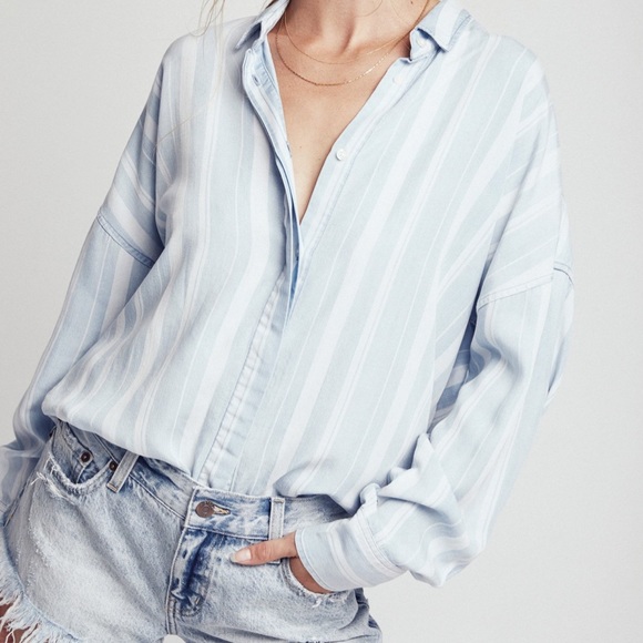 🎊HOST PICK🎊 PISTOLA’s💙Ava Striped Button Down Hi-Low👚XXLG - Picture 2 of 16